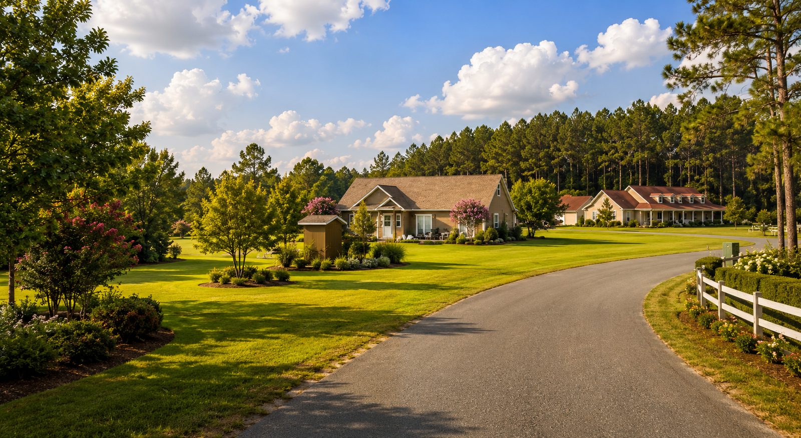 Landscaped homes on a residential lane